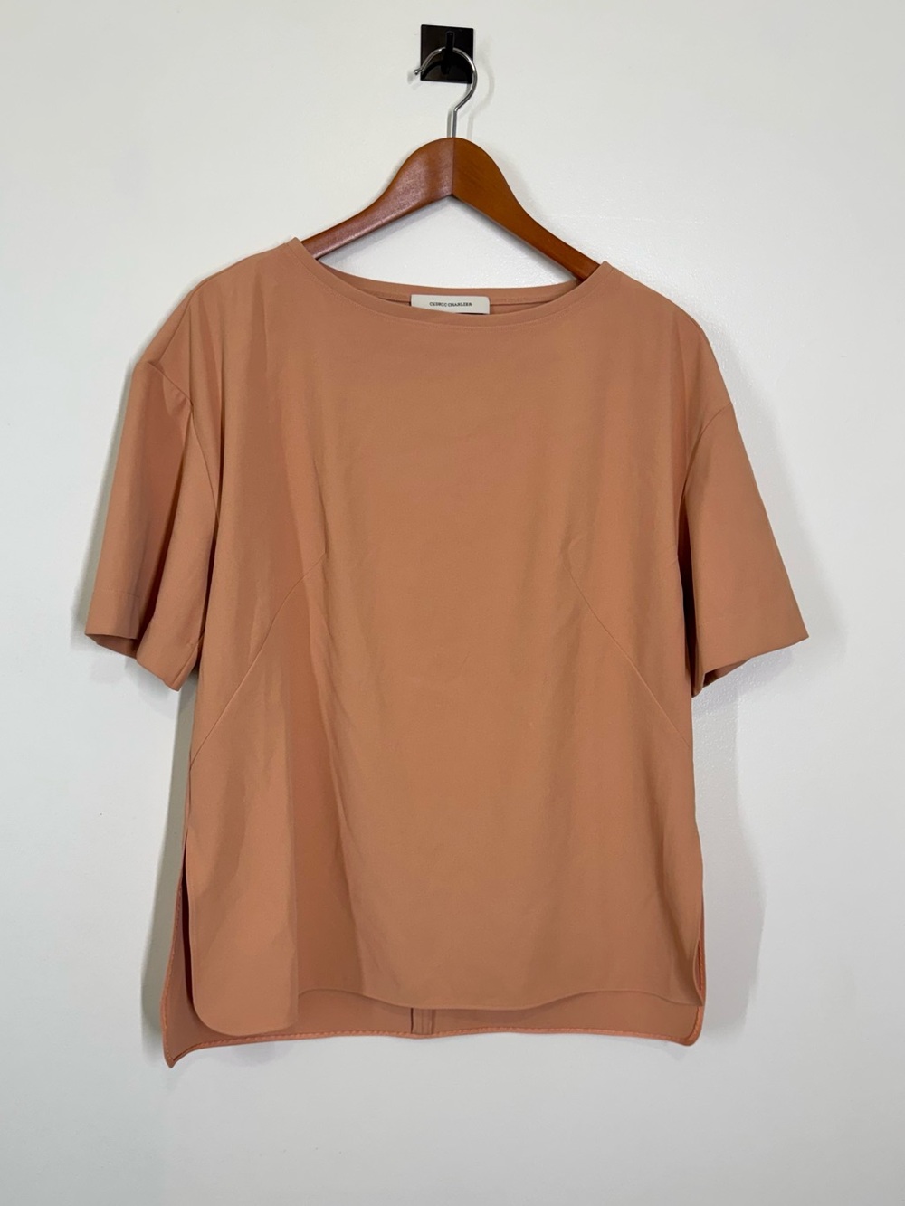 NWT Cedrick Charlier Women's Relaxed Short-Sleeve Blouse in Dusty Tan Size 42